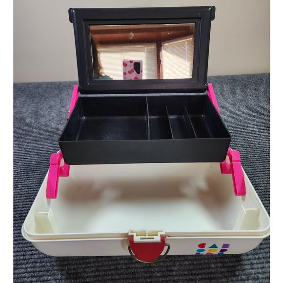 Vintage 90s Caboodles Make-Up Organizer Case 3 Tier Black White Pink Retro - Picture 3 of 13